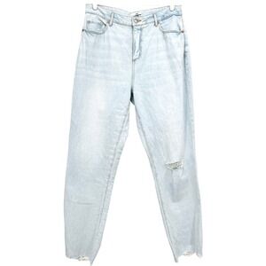 LOFT Women's Distressed High Rise Raw Hem Blue Denim Jeans Size 30/10  W32"xL30"